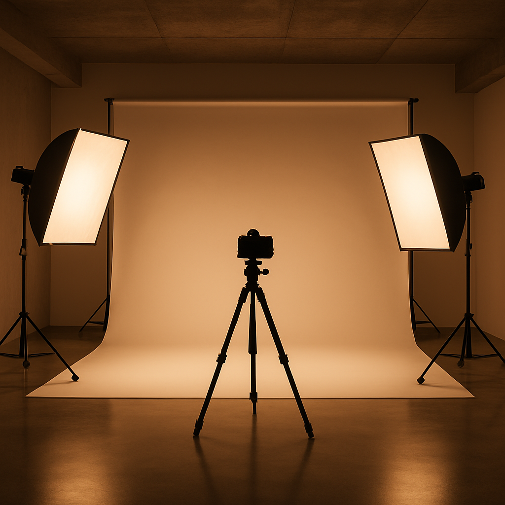 Professional photo studio interior with studio lighting